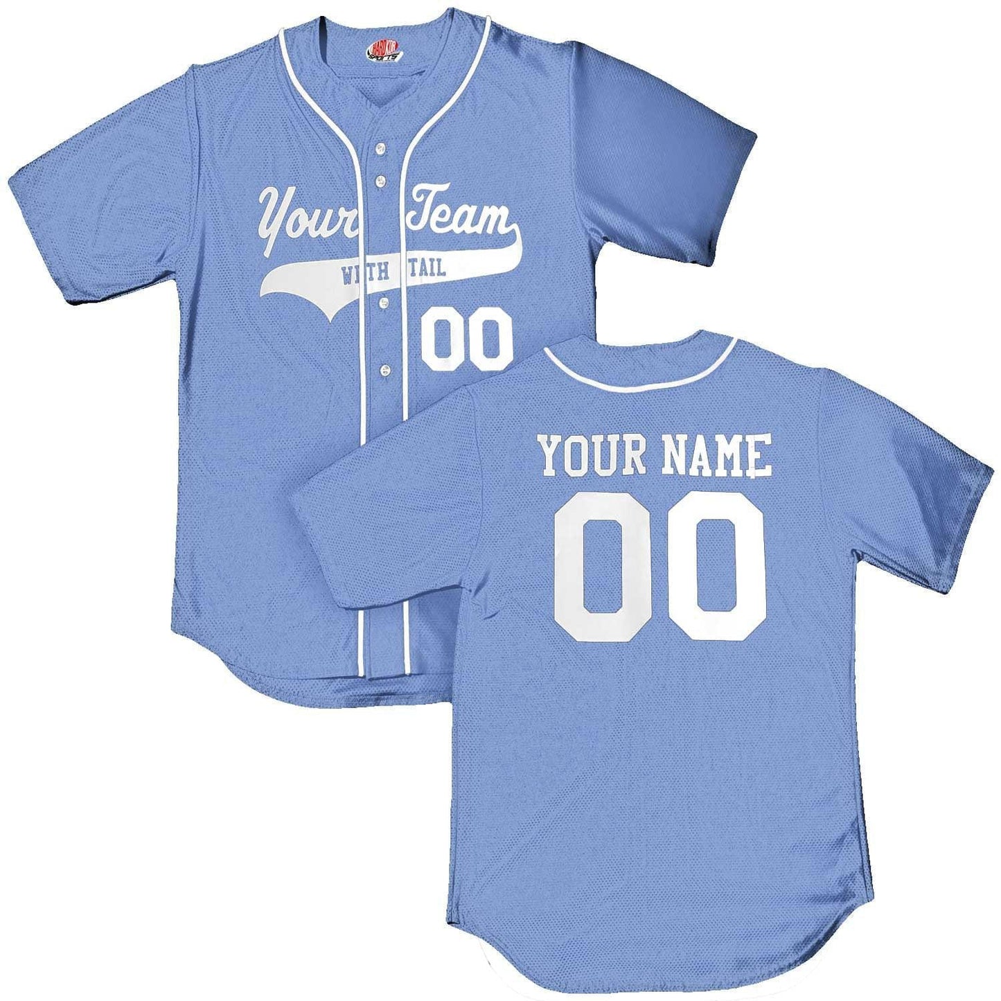 Personalized Light Blue Baseball Jersey With White Piping 