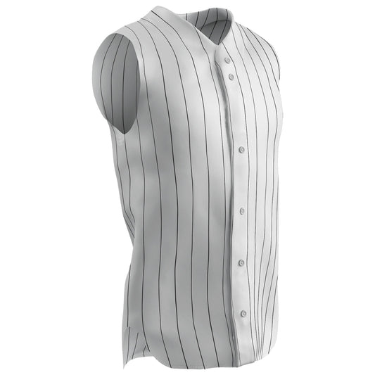 Sleeveless Warp Knit Pinstripe 6 Button Jersey BLACK PIN