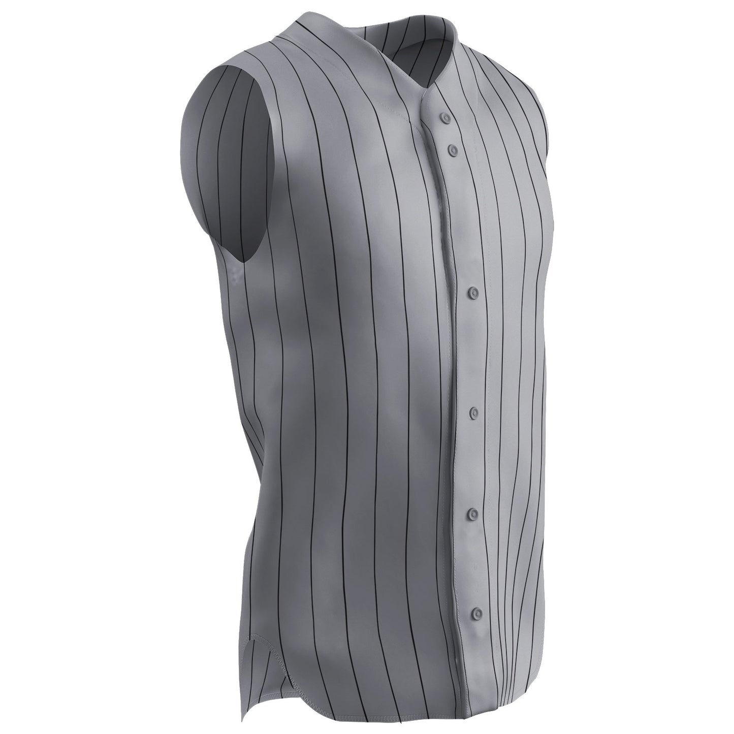 Sleeveless Warp Knit Pinstripe 6 Button Jersey GREY BODY, BLACK PIN