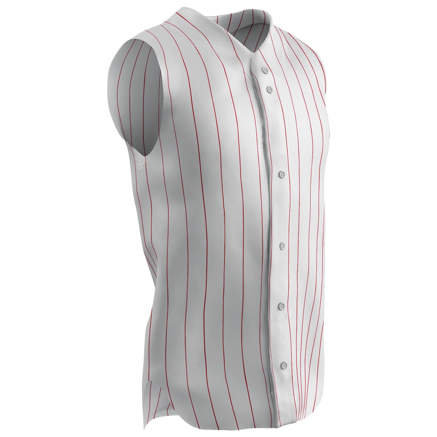 Sleeveless Warp Knit Pinstripe 6 Button Jersey SCARLET PIN