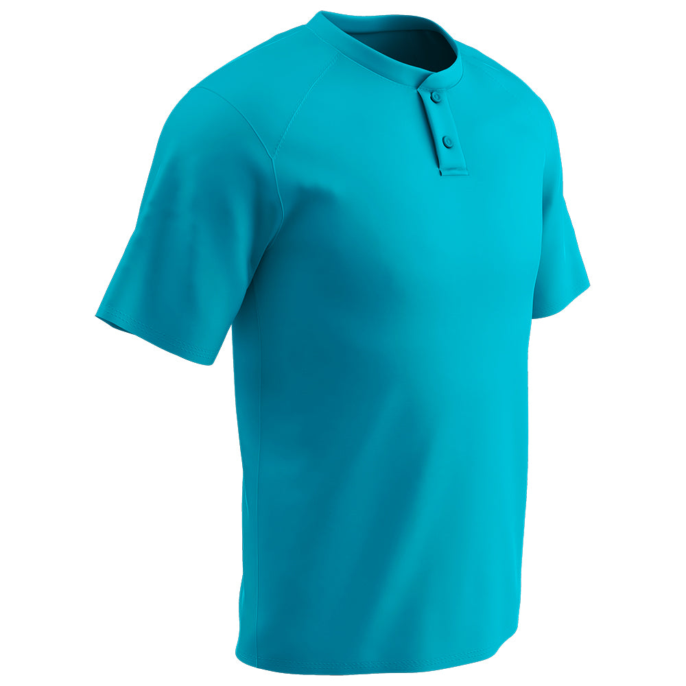 Moisture Wicking Solid Color Two Button Baseball Jersey NEON BLUE BODY