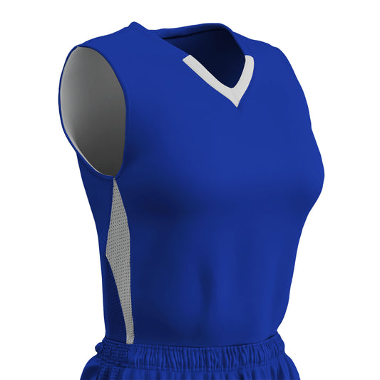 Post Up 2-Color V-Neck Reversible Basketball Jersey Mesh Trim, Womens, Girls