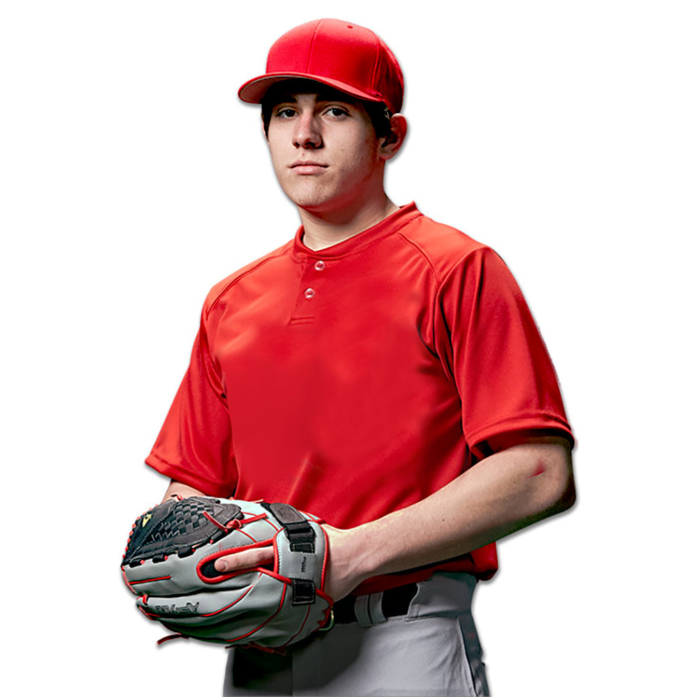 Moisture Wicking Solid Color Two Button Baseball Jersey, Adult